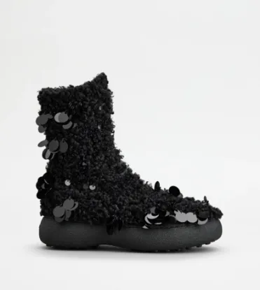 Picture of Tod's W. G. Lace-up Ankle Boots In Faux Fur - Black
