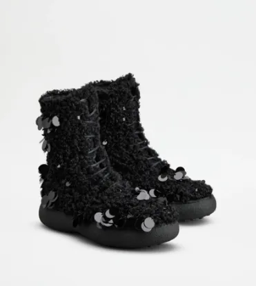 Picture of Tod's W. G. Lace-up Ankle Boots In Faux Fur - Black