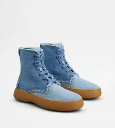 Picture of Tod's W. G. Lace-up Ankle Boots In Denim - Light Blue