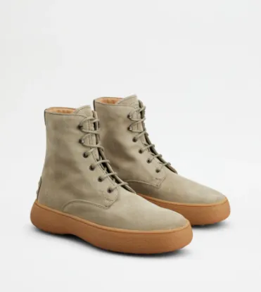 Picture of Tod's W. G. Lace-up Ankle Boots In Suede - Beige