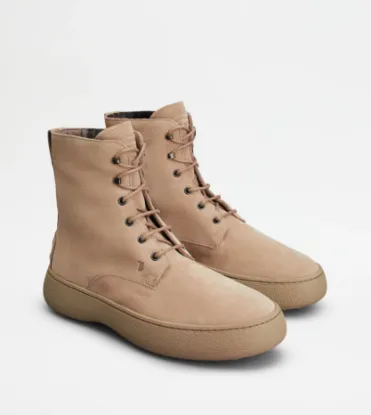 Picture of Tod's W. G. Lace-up Ankle Boots In Suede - Beige