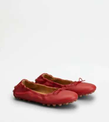 Picture of Bubble Ballerinas In Leather - Red, Brown